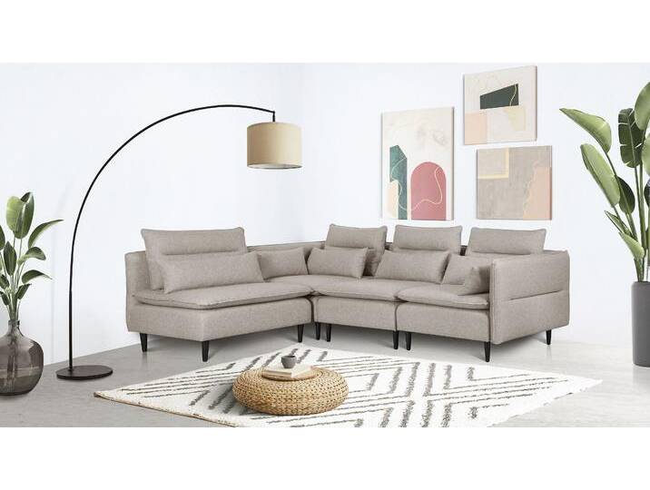 Ecksofa ANDAS ALVIK L-Form , beige, B:262cm H:88cm T:172cm, 100% Polyester, Sofas, zusammengesetzt aus Modulen, erweiterbar mit Modulen der Serie von andas