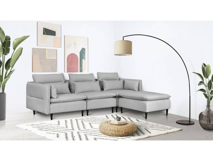 Ecksofa ANDAS ALVIK L-Form , grau (hellgrau), B:262cm H:88cm T:172cm, 100% Polyester, Sofas, zusammengesetzt aus Modulen, erweiterbar mit Modulen der Serie von andas