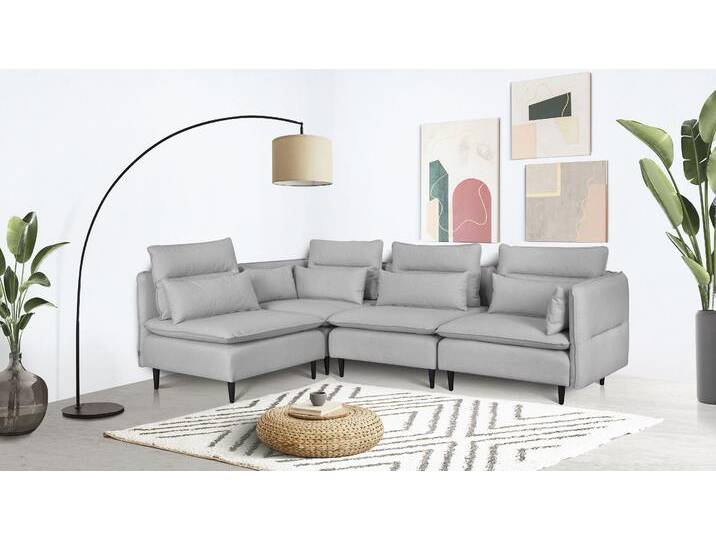 Ecksofa ANDAS ALVIK L-Form , grau (hellgrau), B:262cm H:88cm T:172cm, 100% Polyester, Sofas, zusammengesetzt aus Modulen, erweiterbar mit Modulen der Serie von andas