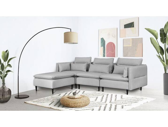 Ecksofa ANDAS ALVIK L-Form , grau (hellgrau), B:262cm H:88cm T:172cm, 100% Polyester, Sofas, zusammengesetzt aus Modulen, erweiterbar mit Modulen der Serie von andas
