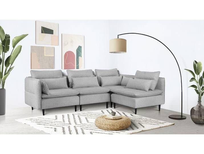 Ecksofa ANDAS ALVIK L-Form , grau (silbergrau), B:262cm H:88cm T:172cm, 100% Polyester, Sofas, zusammengesetzt aus Modulen, erweiterbar mit Modulen der Serie von andas