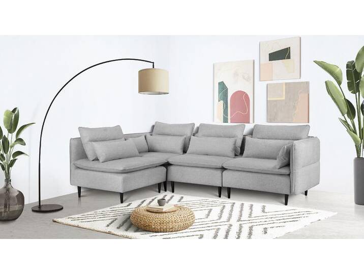 Ecksofa ANDAS ALVIK L-Form , grau (silbergrau), B:262cm H:88cm T:172cm, 100% Polyester, Sofas, zusammengesetzt aus Modulen, erweiterbar mit Modulen der Serie von andas