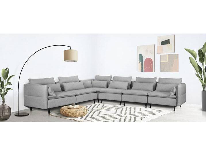 Ecksofa ANDAS ALVIK L-Form , grau (silbergrau), B:344cm H:88cm T:262cm, 100% Polyester, Sofas, zusammengesetzt aus Modulen, erweiterbar mit Modulen der Serie von andas