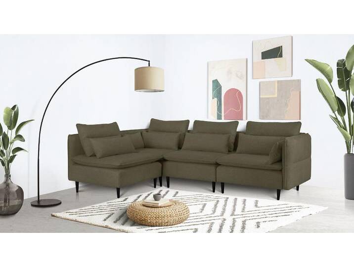 Ecksofa ANDAS ALVIK L-Form , grün, B:262cm H:88cm T:172cm, 100% Polyester, Sofas, zusammengesetzt aus Modulen, erweiterbar mit Modulen der Serie von andas