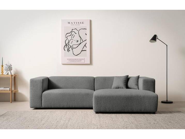 Ecksofa ANDAS BAKELS, L-Form in Cord oder Boucle-Stoff, moderne Couch , grau (dunkelgrau), B:267cm H:66cm T:163cm, Sofas, wahlweise Recamiere rechts/links, bequemer Sitzkomfort von andas