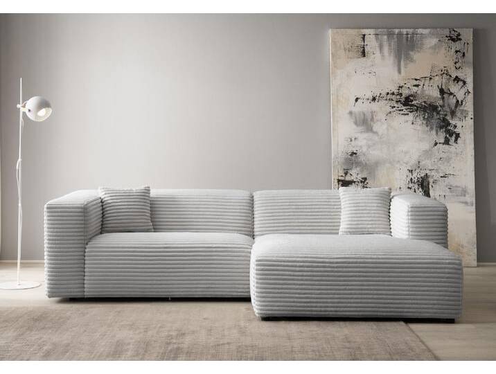 Ecksofa ANDAS BAKELS, L-Form in Cord oder Boucle-Stoff, moderne Couch , grau (hellgrau), B:267cm H:66cm T:163cm, Sofas, wahlweise Recamiere rechts/links, bequemer Sitzkomfort von andas