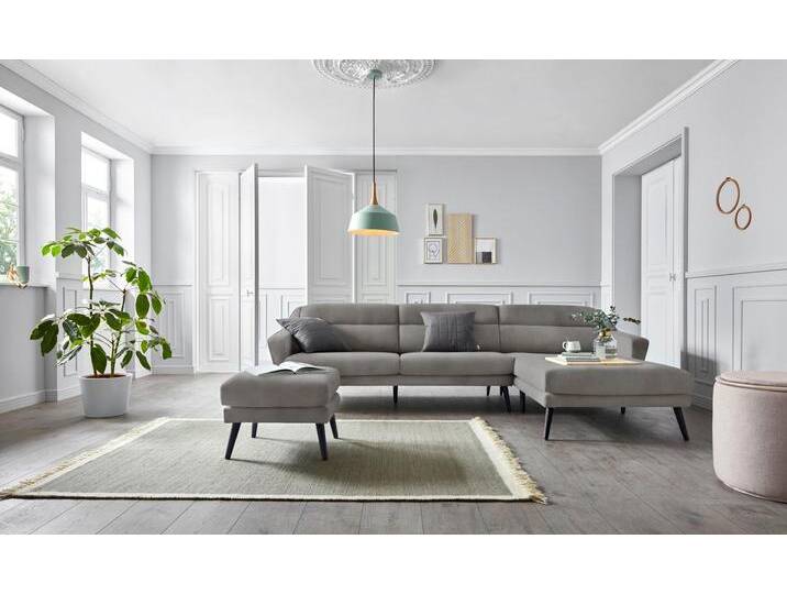 Ecksofa OTTO HOME Bille L-Form , grau, B:302cm H:86cm T:178cm, Samtoptik (100% Polyester);Luxus-Microfaser weich (100% Polyester);Struktur (100% Polyester);Struktur fein (100% Polyester), Sofas, mit Naht im Rückenkissen und Beinen aus Eichenholz von Otto