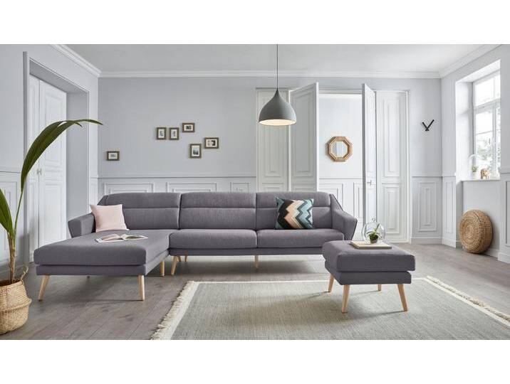 Ecksofa ANDAS Bille L-Form , grau (hellgrau), B:302cm H:86cm T:178cm, Samtoptik (100% Polyester), Luxus-Microfaser weich (100% Polyester), Struktur (100% Polyester), Struktur fein (100% Polyester), Sofas, mit Naht im Rückenkissen und Beinen aus Eichenholz von andas