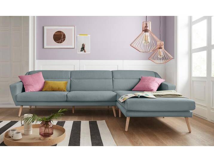 Ecksofa ANDAS Bille L-Form , grün (mint), B:302cm H:86cm T:178cm, Samtoptik (100% Polyester), Luxus-Microfaser weich (100% Polyester), Struktur (100% Polyester), Struktur fein (100% Polyester), Sofas, mit Naht im Rückenkissen und Beinen aus Eichenholz von andas