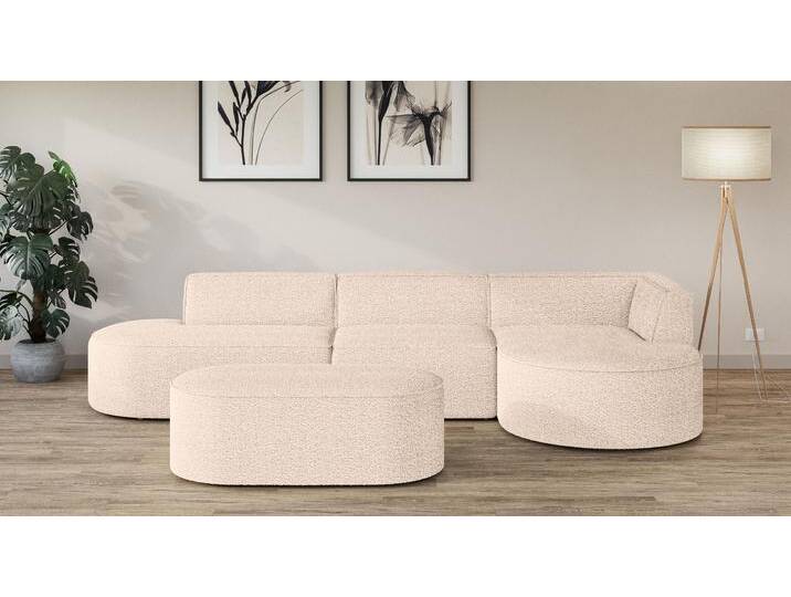 Ecksofa ANDAS EIVIND Designer Sofa mit Ottomane rechts/links, B/T/H: 343/159/72 cm , beige (hellbeige), B:343cm H:72cm T:159cm, 100% Polyester, Sofas, L-Form mit Wellenunterfederung, auch in Feincord und Bouclé von andas
