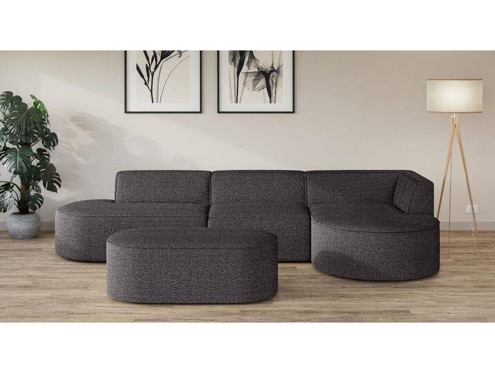 Ecksofa ANDAS EIVIND Designer Sofa mit Ottomane rechts/links, B/T/H: 343/159/72 cm , grau (anthrazit), B:343cm H:72cm T:159cm, 100% Polyester, Sofas, L-Form mit Wellenunterfederung, auch in Feincord und Bouclé von andas
