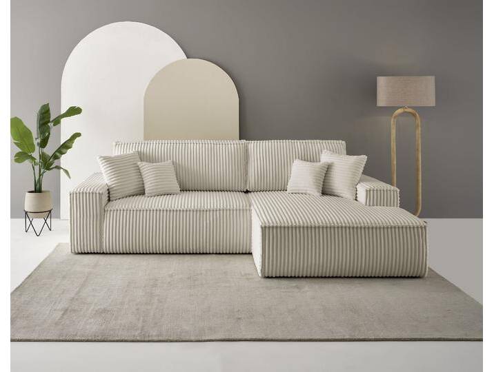 Ecksofa ANDAS Finnley Schlafsofa 267 cm in Bouclé, Struktur fein u. Cord, L-Form , beige (creme), B:267cm H:85cm T:167cm, Bezugstoff 100% PES , Gramatur 400g/qm +/- 5%, Sofas, Schlaffunktion m. Bettkasten (136/210 cm), Bouclé, Struktur und Cord von andas