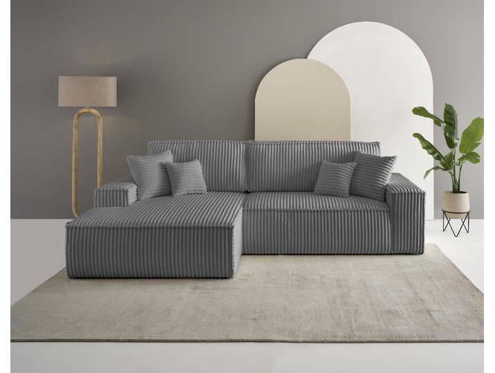 Ecksofa ANDAS Finnley Schlafsofa 267 cm in Bouclé, Struktur fein u. Cord, L-Form , grau (anthrazit), B:267cm H:85cm T:167cm, Bezugstoff 100% PES , Gramatur 400g/qm +/- 5%, Sofas, Schlaffunktion m. Bettkasten (136/210 cm), Bouclé, Struktur und Cord von andas