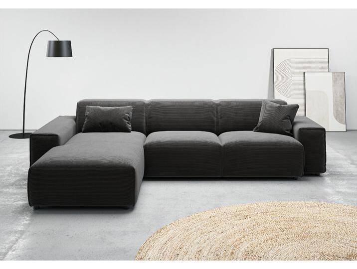 Ecksofa ANDAS Glimminge auch in Breitcord, Feincord, Bouclé + Easy care-Bezug , grau (anthrazit), B:294cm H:71cm T:191cm, 95% Polyester, 5% Nylon, Sofas, L-Form, Breite 294, Zierkissen von andas