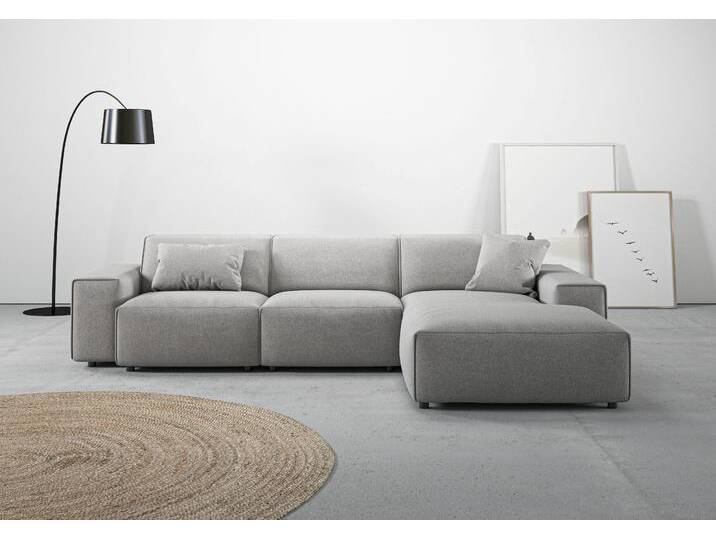 Ecksofa ANDAS Glimminge auch in Breitcord, Feincord, Bouclé + Easy care-Bezug , grau (light grau), B:294cm H:71cm T:191cm, 100% Polyester, Sofas, L-Form, Breite 294, Zierkissen von andas