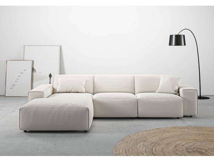 Ecksofa ANDAS Glimminge auch in Breitcord, Feincord, Bouclé + Easy care-Bezug , weiß (snow), B:294cm H:71cm T:191cm, 12% Polyaxryl, 88% Polyester, Sofas, L-Form, Breite 294, Zierkissen von andas