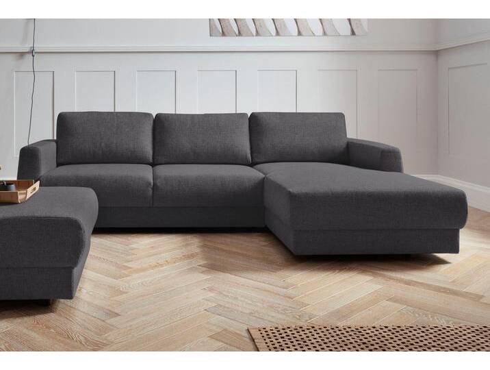 Ecksofa, Luxus-Microfaser Lederoptik, Grau, 264×175 cm, Recamiere Rechts, Modern, andas von andas
