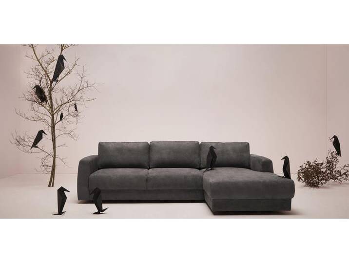 Ecksofa, Luxus-Microfaser, Dunkelgrau, 264×175 cm, Recamiere Rechts, Modern, andas von andas