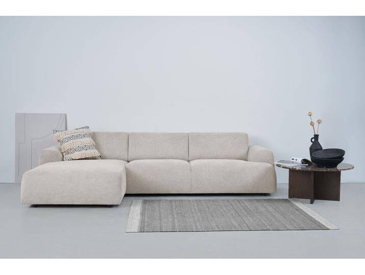 Ecksofa ANDAS Linkka, Breite 301 cm , beige (natural), B:301cm H:75cm T:163cm, 90% PES, 10% Nylon, Sofas, L-Form, in einem weichen Chenille-Stoff, mit Wellenunterfederung von andas