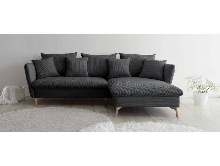 Ecksofa ANDAS MERLE, 258 cm, L-Form, traumhafter Cord , grau (dunkelgrau), B:258cm H:91cm, 100% Polyester, Federung Ottomane : 12 x Feder Type B 1650mm, Ferderung 2 Sitzer: 10 x Feder Type B 650 mm, PU-Schaum und Nosag-Federung, Sitz und Funktion: Schaum T30/40 8 cm, Sofas, mit Bettfunktion und Bettkasten, Liegefläche 224 x 139 von andas
