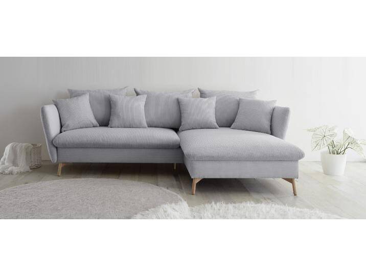 Ecksofa ANDAS MERLE, 258 cm, L-Form, traumhafter Cord , grau (hellgrau), B:258cm H:91cm, 100% Polyester, Federung Ottomane : 12 x Feder Type B 1650mm, Ferderung 2 Sitzer: 10 x Feder Type B 650 mm, PU-Schaum und Nosag-Federung, Sitz und Funktion: Schaum T30/40 8 cm, Sofas, mit Bettfunktion und Bettkasten, Liegefläche 224 x 139 von andas