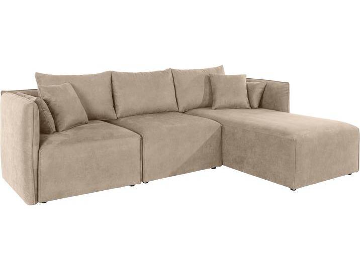 Ecksofa ANDAS Nöre L-Form , beige, B:262cm H:74cm T:172cm, Samtoptik (100% Polyester), Struktur (100% Polypropylene), Webstoff (100% Polyester), Struktur fein (100% Polyester), Luxus-Microfaser Lederoptik (100% Polyester), Baumwoll-/Leinenmix (60% Baumwolle/40% Leinen), Sofas, 3 Teile, in vielen Bezugsqualitäten und Farben. S. auch Nöre von andas