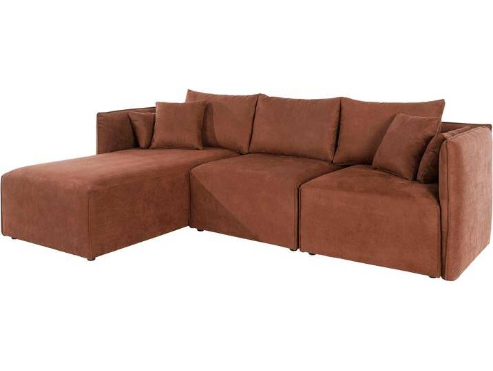 Ecksofa ANDAS Nöre L-Form , braun (cognac), B:262cm H:74cm T:172cm, Samtoptik (100% Polyester), Struktur (100% Polypropylene), Webstoff (100% Polyester), Struktur fein (100% Polyester), Luxus-Microfaser Lederoptik (100% Polyester), Baumwoll-/Leinenmix (60% Baumwolle/40% Leinen), Sofas, 3 Teile, in vielen Bezugsqualitäten und Farben. S. auch Nöre von andas