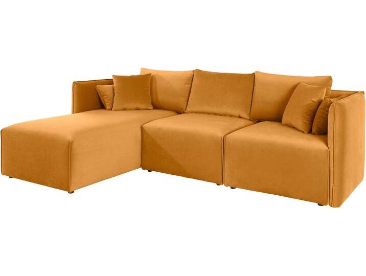 Ecksofa ANDAS Nöre L-Form , gold (goldfarben), B:262cm H:74cm T:172cm, Samtoptik (100% Polyester), Struktur (100% Polypropylene), Webstoff (100% Polyester), Struktur fein (100% Polyester), Luxus-Microfaser Lederoptik (100% Polyester), Baumwoll-/Leinenmix (60% Baumwolle/40% Leinen), Sofas, 3 Teile, in vielen Bezugsqualitäten und Farben. S. auch Nöre von andas