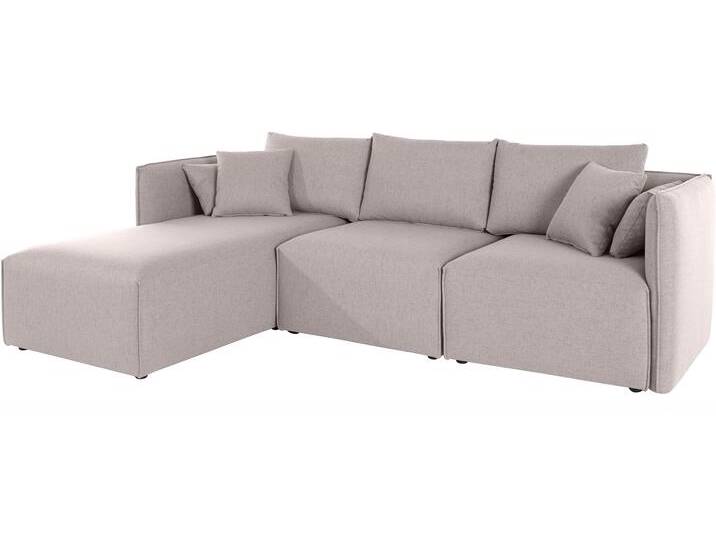 Ecksofa ANDAS Nöre L-Form , grau (hellgrau), B:262cm H:74cm T:172cm, Samtoptik (100% Polyester), Struktur (100% Polypropylene), Webstoff (100% Polyester), Struktur fein (100% Polyester), Luxus-Microfaser Lederoptik (100% Polyester), Baumwoll-/Leinenmix (60% Baumwolle/40% Leinen), Sofas, 3 Teile, in vielen Bezugsqualitäten und Farben. S. auch Nöre von andas