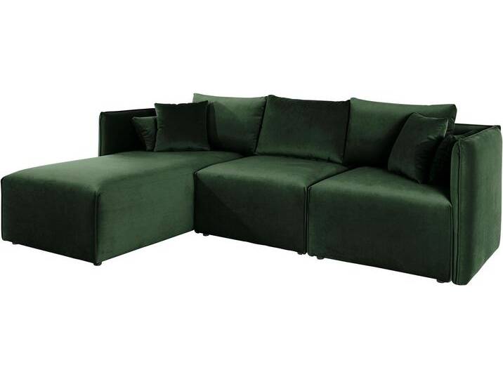 Ecksofa ANDAS Nöre L-Form , grün (dunkelgrün), B:262cm H:74cm T:172cm, Samtoptik (100% Polyester), Struktur (100% Polypropylene), Webstoff (100% Polyester), Struktur fein (100% Polyester), Luxus-Microfaser Lederoptik (100% Polyester), Baumwoll-/Leinenmix (60% Baumwolle/40% Leinen), Sofas, 3 Teile, in vielen Bezugsqualitäten und Farben. S. auch Nöre von andas