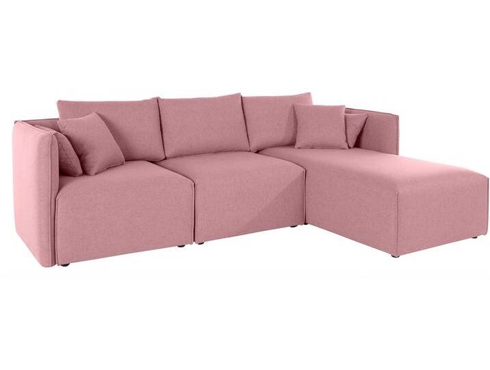 Ecksofa ANDAS Nöre L-Form , rosa (rosé), B:262cm H:74cm T:172cm, Samtoptik (100% Polyester), Struktur (100% Polypropylene), Webstoff (100% Polyester), Struktur fein (100% Polyester), Luxus-Microfaser Lederoptik (100% Polyester), Baumwoll-/Leinenmix (60% Baumwolle/40% Leinen), Sofas, 3 Teile, in vielen Bezugsqualitäten und Farben. S. auch Nöre von andas