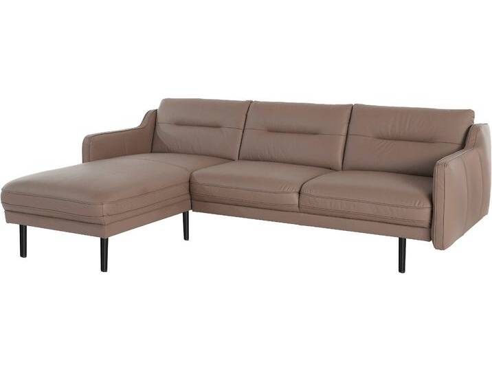 Ecksofa ANDAS Nordfyn L-Form , grau (taupe), B:239cm H:81cm T:166cm, Struktur weich (100% Polyester), Luxus-Microfaser Lederoptik (100% Polyester), 100% NaturLEDER, Sofas, edles Design in 3 Bezugsqualitäten, Design by Morten Georgsen von andas