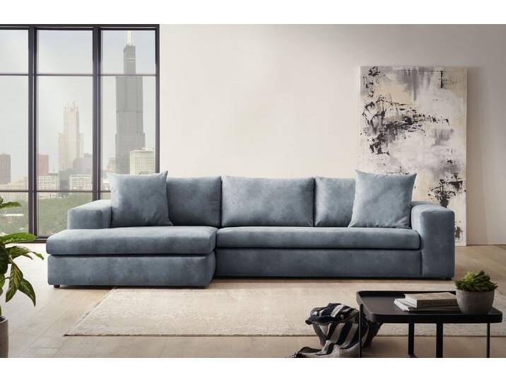 Ecksofa ANDAS SLEETLAND XXL in Samtvelours oder Vintage-Leder-Optik, L-Form , blau, B:325cm H:72cm T:167cm, Sofas, besonders groß und bequem von andas