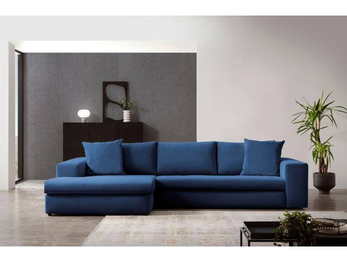 Ecksofa ANDAS SLEETLAND XXL in Samtvelours oder Vintage-Leder-Optik, L-Form , blau (navy blau), B:325cm H:72cm T:167cm, Sofas, besonders groß und bequem von andas
