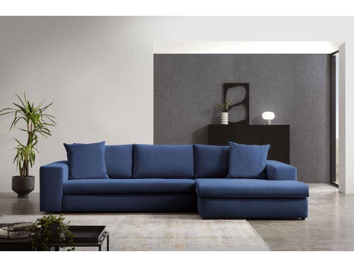 Ecksofa ANDAS SLEETLAND XXL in Samtvelours oder Vintage-Leder-Optik, L-Form , blau (navy blau), B:325cm H:72cm T:167cm, Sofas, besonders groß und bequem von andas