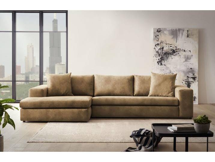 Ecksofa ANDAS SLEETLAND XXL in Samtvelours oder Vintage-Leder-Optik, L-Form , braun (cognac), B:325cm H:72cm T:167cm, Sofas, besonders groß und bequem von andas