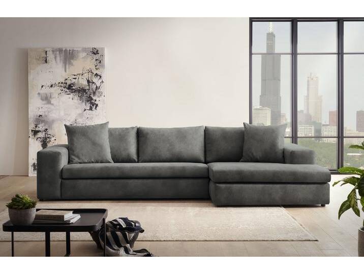 Ecksofa ANDAS SLEETLAND XXL in Samtvelours oder Vintage-Leder-Optik, L-Form , grau (dunkelgrau), B:325cm H:72cm T:167cm, Sofas, besonders groß und bequem von andas