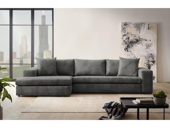 Ecksofa ANDAS SLEETLAND XXL in Samtvelours oder Vintage-Leder-Optik, L-Form , grau (dunkelgrau), B:325cm H:72cm T:167cm, Sofas, besonders groß und bequem von andas