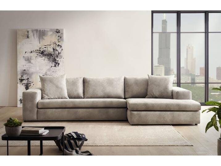 Ecksofa ANDAS SLEETLAND XXL in Samtvelours oder Vintage-Leder-Optik, L-Form , grau (hellgrau), B:325cm H:72cm T:167cm, Sofas, besonders groß und bequem von andas