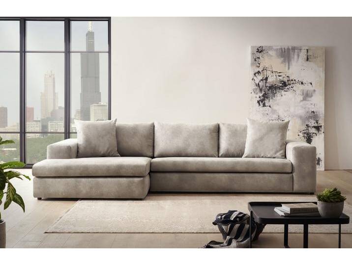 Ecksofa ANDAS SLEETLAND XXL in Samtvelours oder Vintage-Leder-Optik, L-Form , grau (hellgrau), B:325cm H:72cm T:167cm, Sofas, besonders groß und bequem von andas