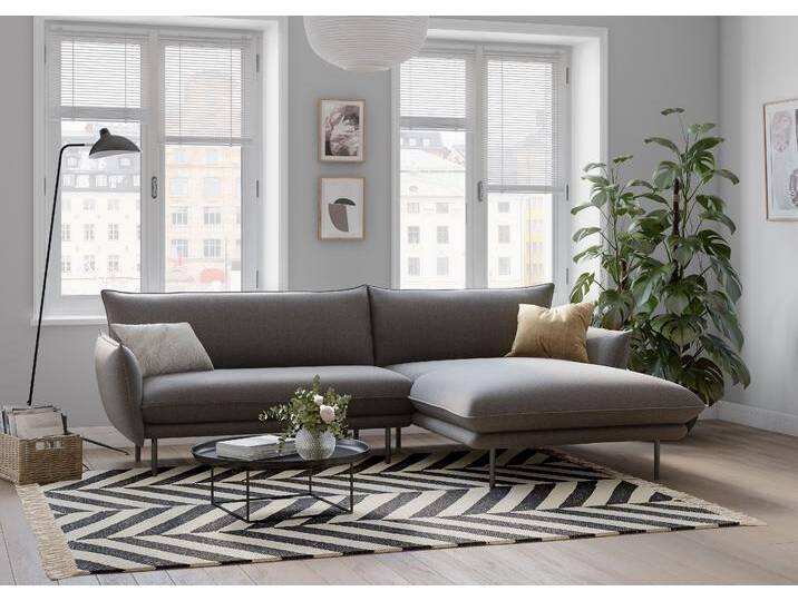 Ecksofa ANDAS Stine L-Form , grau, B:249cm H:86cm T:159cm, Struktur (100% Polyester), Struktur weich (85% Polyester/15% Nylon), Samtoptik (100% Polyester), Sofas, Besonderes Design durch Kissenoptik und Keder, by Morten Georgsen von andas