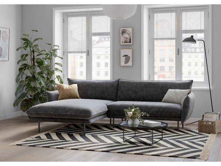 Ecksofa, Struktur, Anthrazit, 249×159 cm, Kissenoptik, Modern, andas von andas
