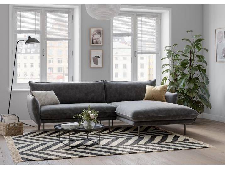 Ecksofa, Struktur, Anthrazit, 249×159 cm, Kissenoptik & Keder, Modern, andas von andas