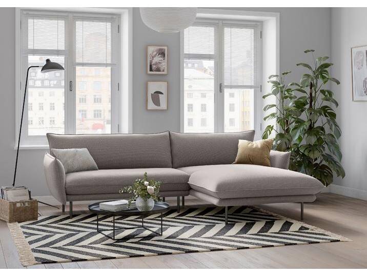 Ecksofa, Struktur, Hellgrau, 249×159 cm, Longchair Rechts, Kissenoptik, Modern, andas von andas