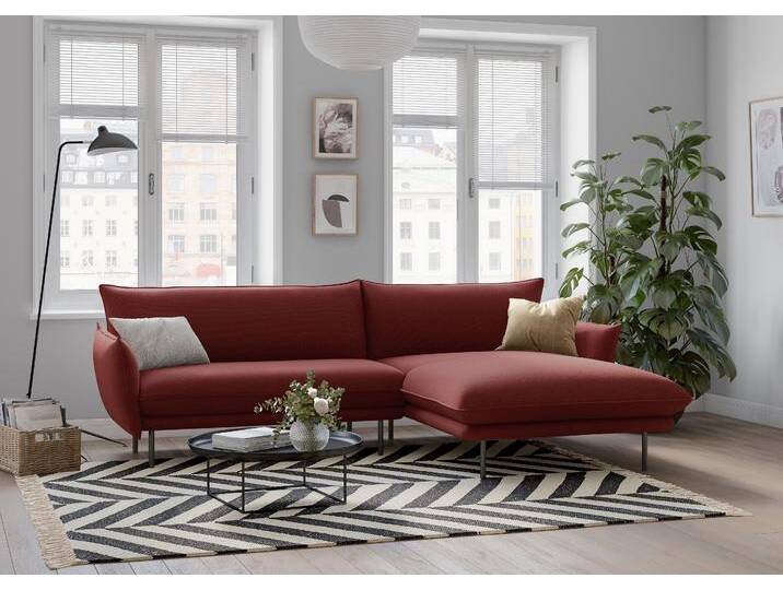 Ecksofa, Strukturstoff, Dunkelrot, 249×159 cm, Kissenoptik, Modern, andas von andas