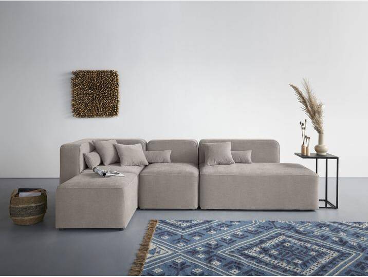 Ecksofa ANDAS Sundstrup L-Form , grau (taupe), B:303cm H:76,5cm T:93cm, 100% Polyester, Sofas, Modulserie, individuelle Zusammenstellung von andas
