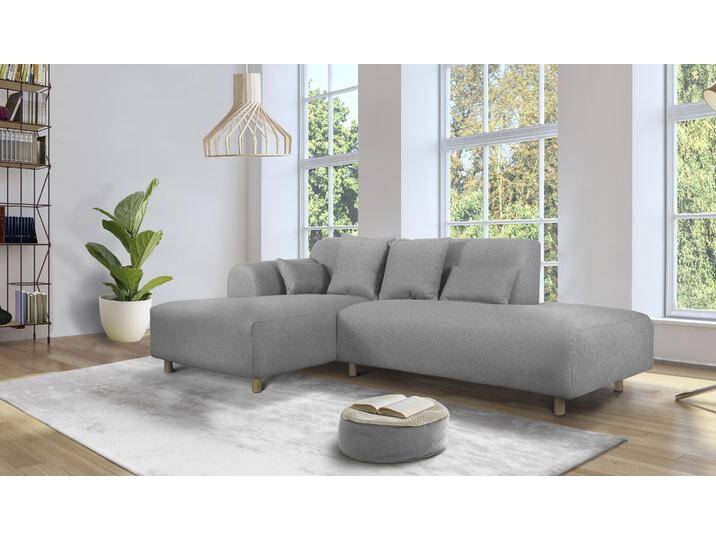Ecksofa ANDAS Svennis L-Form , grau (hellgrau), B:254cm H:83cm T:165cm, Struktur (100% Polyester), Filzoptik (100% Polyester), Sofas, incl. Zierkissen, in 2 Bezugsvarianten von andas