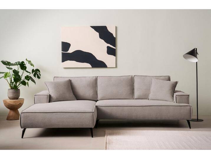 Ecksofa ANDAS TVINNU, L-Form in Cord, Sofa , braun (hellbraun), B:275cm H:83cm T:173cm, Sofas, wahlweise Recamiere rechts/links, schwarze Füße, bequemer Sitzkomfort von andas