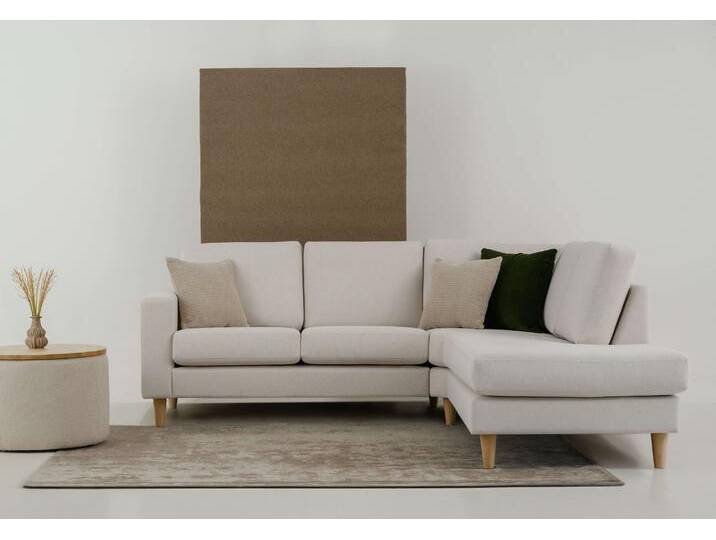 Ecksofa ANDAS Tvinno , beige (sand), B:230cm H:87cm T:218cm, 100% polyester, Sofas, im skandinavischen Stil, L-Form, mit Massivholzfüßen, Breite 230 cm von andas
