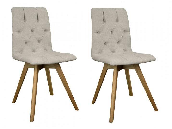 Esszimmerstuhl ANDAS Rania , beige (beige, eiche natur), B:45cm H:91cm T:55cm, Massivholz, Sperrholz, Stühle, Massivholzgestell, mit Knopfheftung von andas